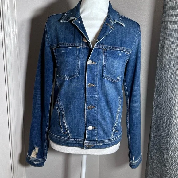 L’Agence Celine Distressed Denim Jean Jacket Size Med - Picture 2 of 9